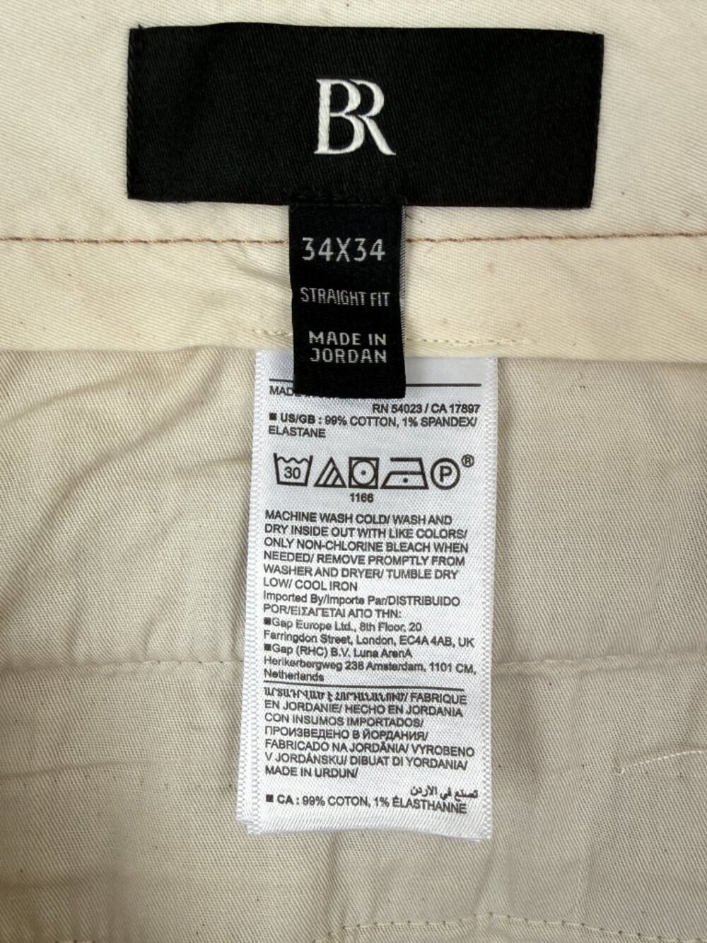 Banana Republic BR Straight Fit Khaki Pants Mens Size 34x34 Tan Stretch Chino - Picture 9 of 13
